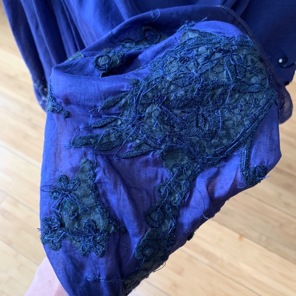 Lithe Beaded Embroidered Navy Full Layered Skirt - Picture 9 of 11